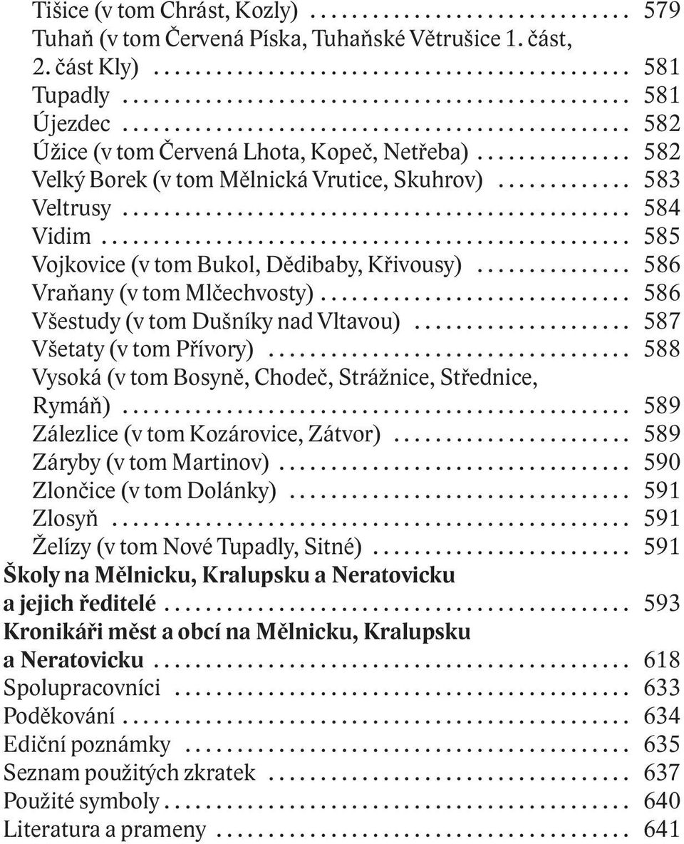 .............. 582 Velký Borek (v tom Mělnická Vrutice, Skuhrov)............. 583 Veltrusy................................................. 584 Vidim................................................... 585 Vojkovice (v tom Bukol, Dědibaby, Křivousy).