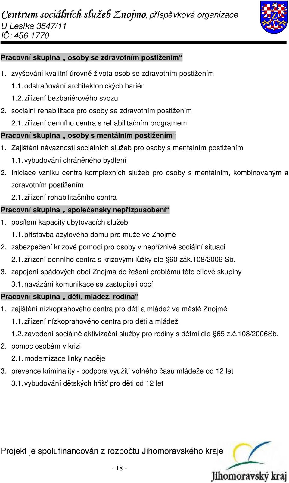 Zajištění návaznosti sociálních služeb pro osoby s mentálním postižením 1.1. vybudování chráněného bydlení 2.