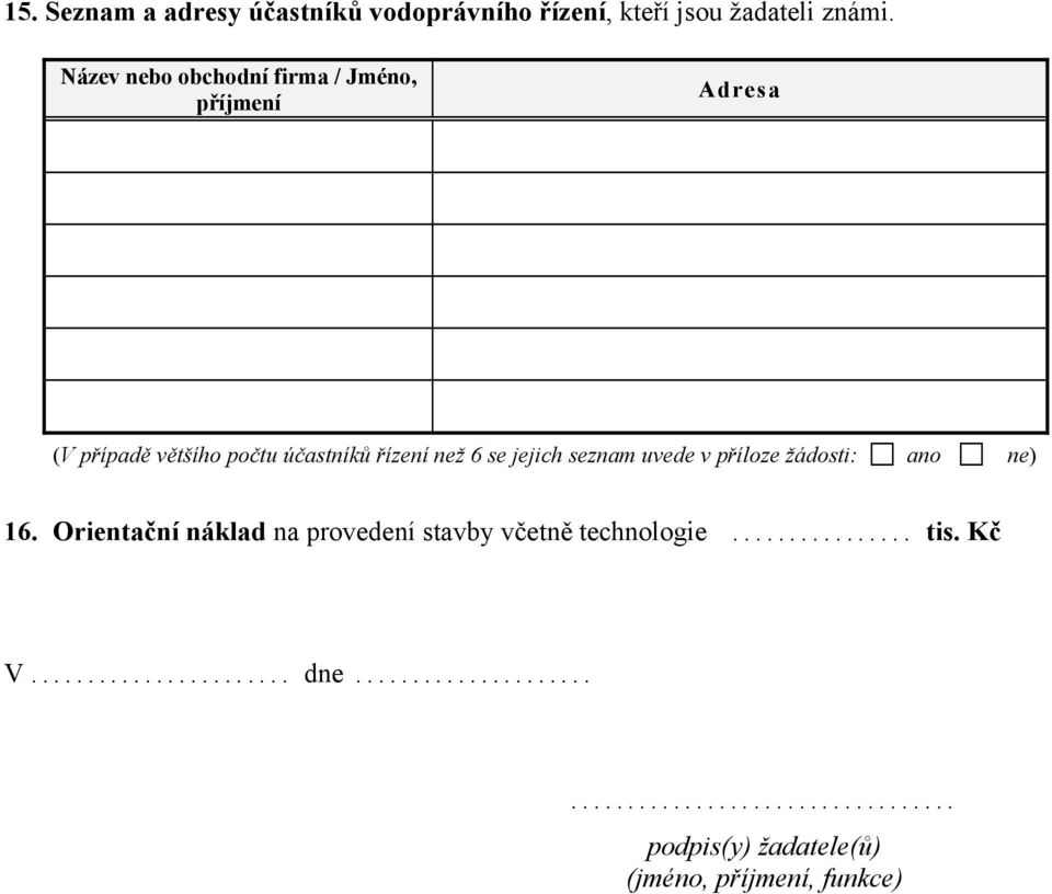 řízení než 6 se jejich seznam uvede v příloze žádosti: ano ne) 16.