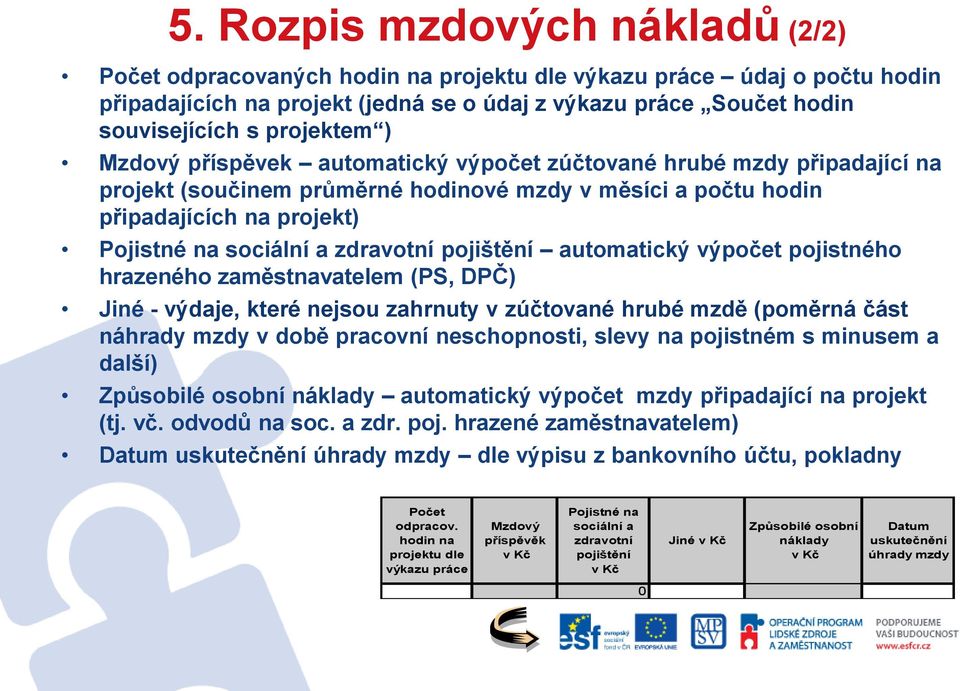 zdravotní pojištění automatický výpočet pojistného hrazeného zaměstnavatelem (PS, DPČ) Jiné - výdaje, které nejsou zahrnuty v zúčtované hrubé mzdě (poměrná část náhrady mzdy v době pracovní