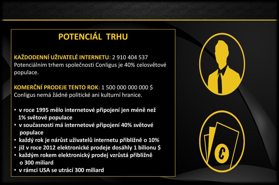 v roce 1995 mělo internetové připojení jen méně než 1% světové populace v současnosti má internetové připojení 40% světové populace každý rok