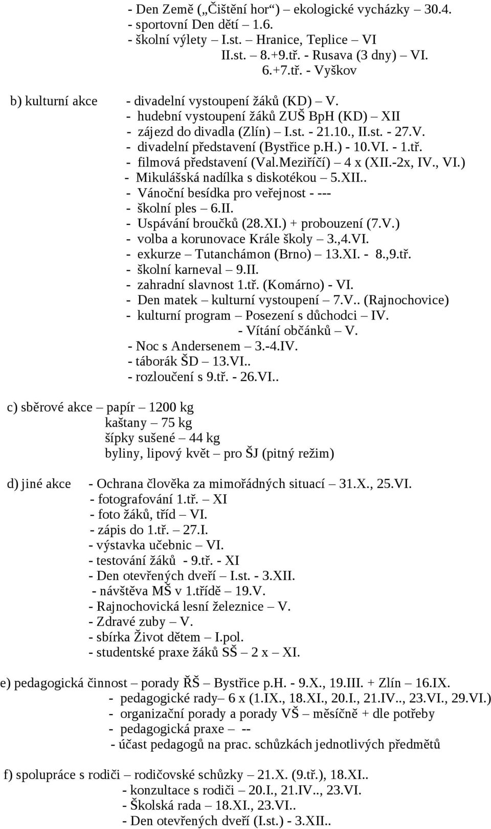 Meziříčí) 4 x (XII.-2x, IV., VI.) - Mikulášská nadílka s diskotékou 5.XII.. - Vánoční besídka pro veřejnost - --- - školní ples 6.II. - Uspávání broučků (28.XI.) + probouzení (7.V.) - volba a korunovace Krále školy 3.