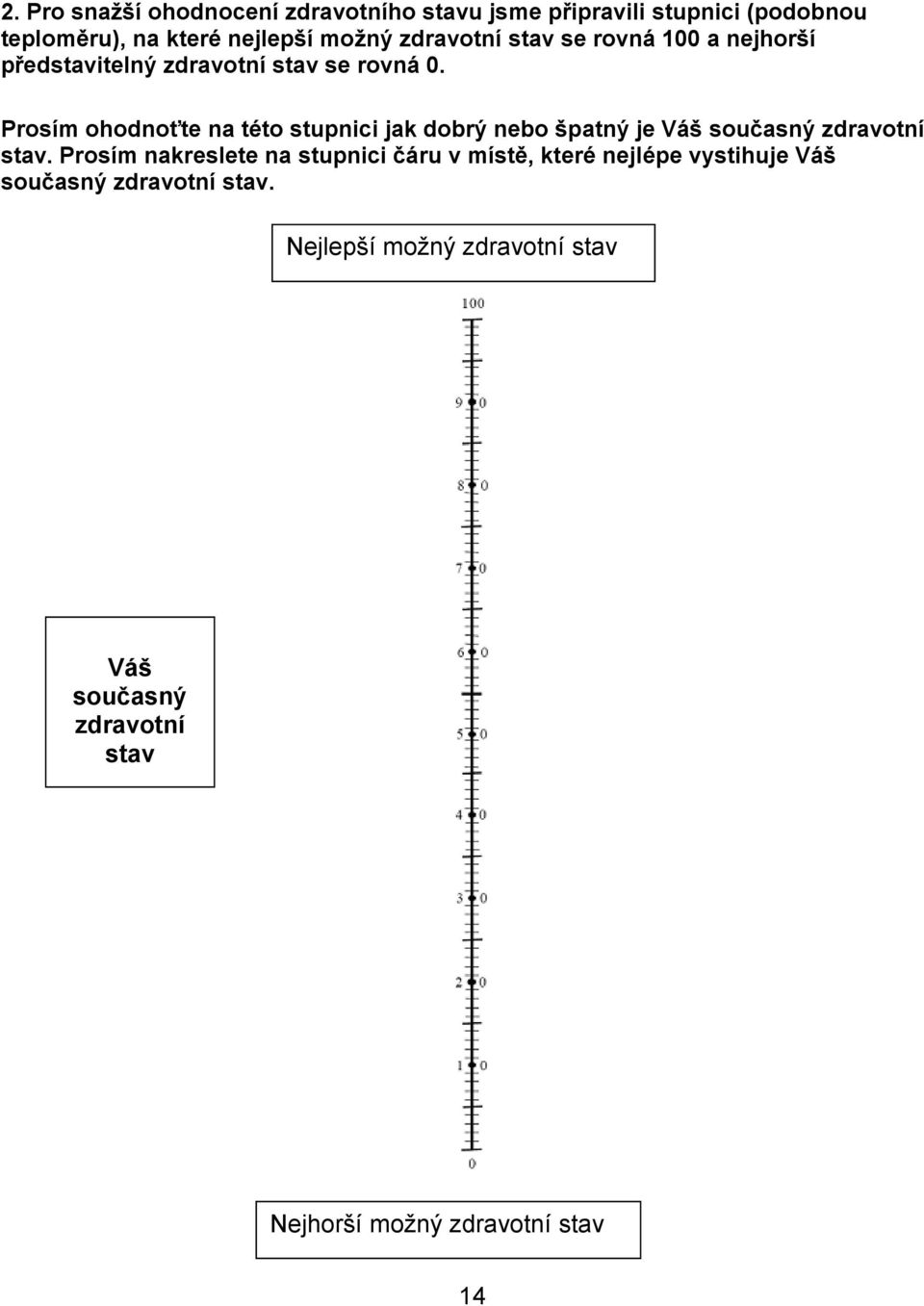 Prosím ohodnoťte na této stupnici jak dobrý nebo špatný je Váš současný zdravotní stav.