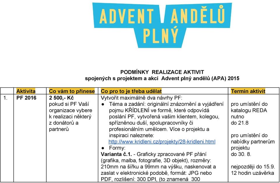 formě, které odpovídá poslání PF, vytvořená vašim klientem, kolegou, spřízněnou duší, spolupracovníky či profesionálním umělcem.