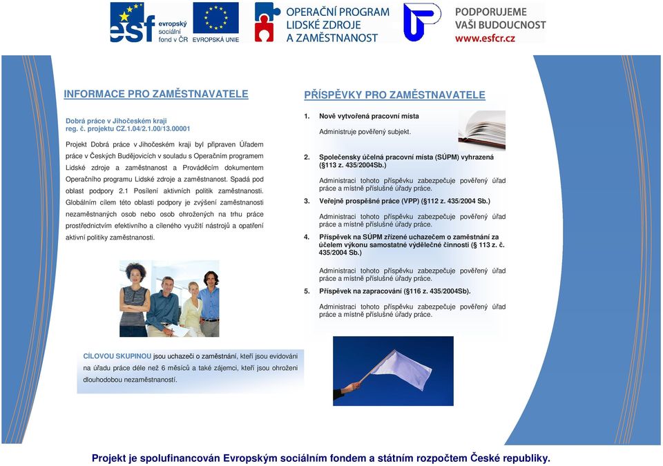 Lidské zdroje a zaměstnanost. Spadá pod oblast podpory 2.1 Posílení aktivních politik zaměstnanosti.