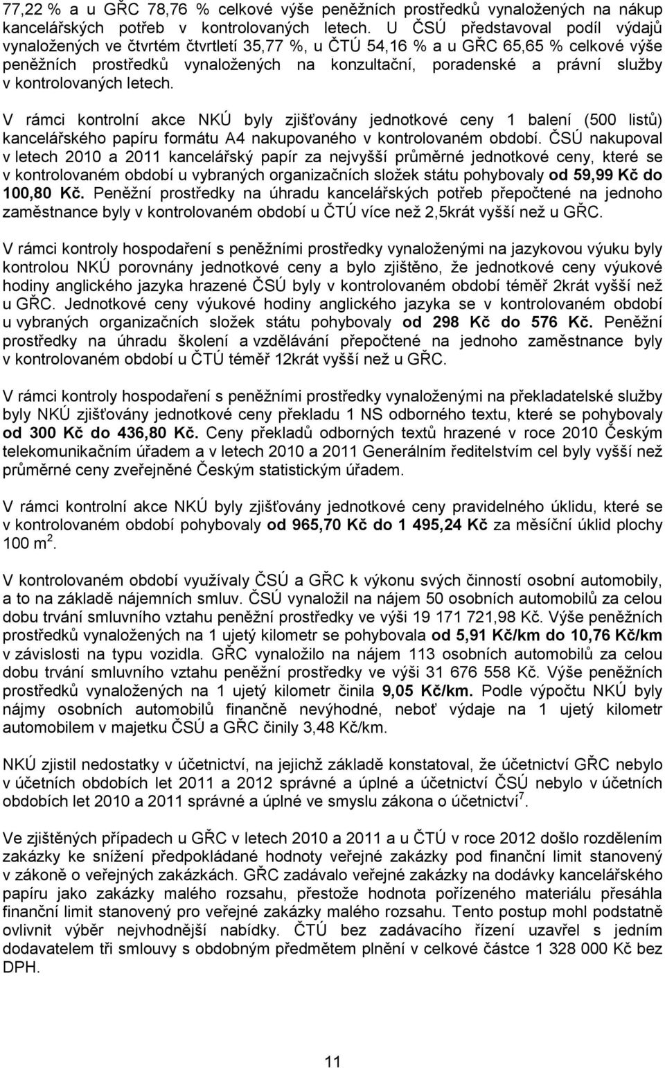 kontrolovaných letech. V rámci kontrolní akce NKÚ byly zjišťovány jednotkové ceny 1 balení (500 listů) kancelářského papíru formátu A4 nakupovaného v kontrolovaném období.