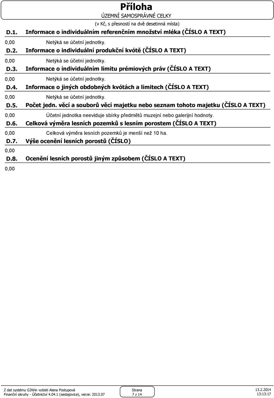 Informace o jiných obdobných kvótách a limitech (ČÍSLO A TEXT) Netýká se účetní jednotky. Počet jedn.