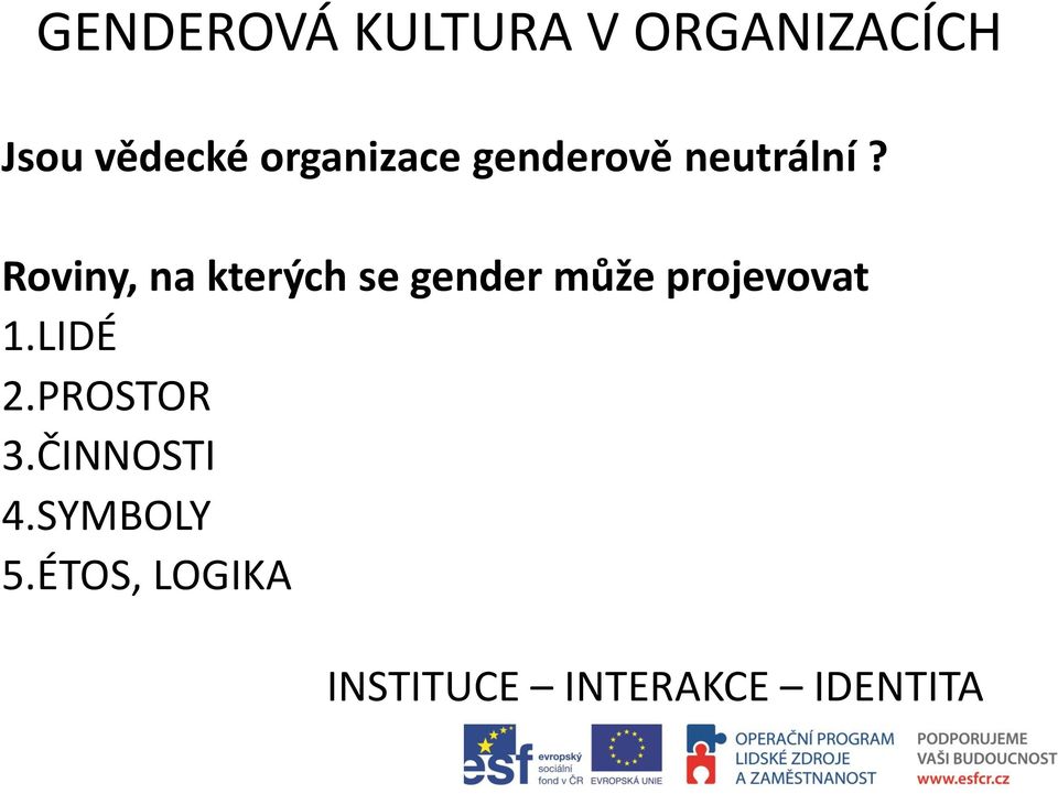 Roviny, na kterých se gender může projevovat 1.