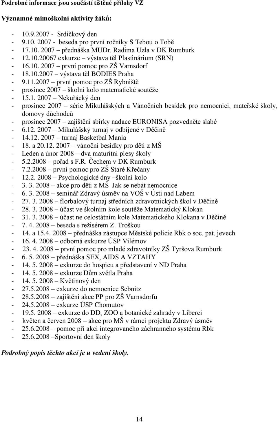 2007 první pomoc pro ZŠ Rybniště - prosinec 2007 školní kolo matematické soutěţe - 15