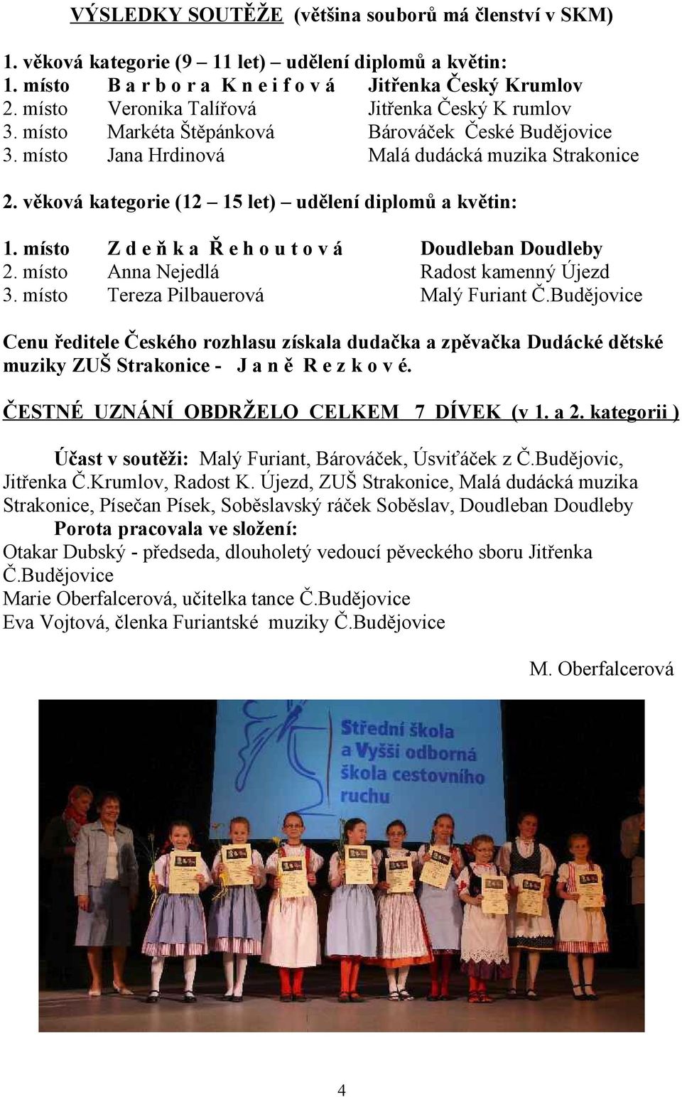 věková kategorie (12 15 let) udělení diplomů a květin: 1. místo 2. místo 3. místo Zdeňka Řehoutová Anna Nejedlá Tereza Pilbauerová Doudleban Doudleby Radost kamenný Újezd Malý Furiant Č.