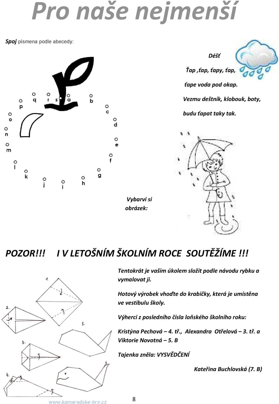 !! Tentokrát je vaším úkolem složit podle návodu rybku a vymalovat ji.