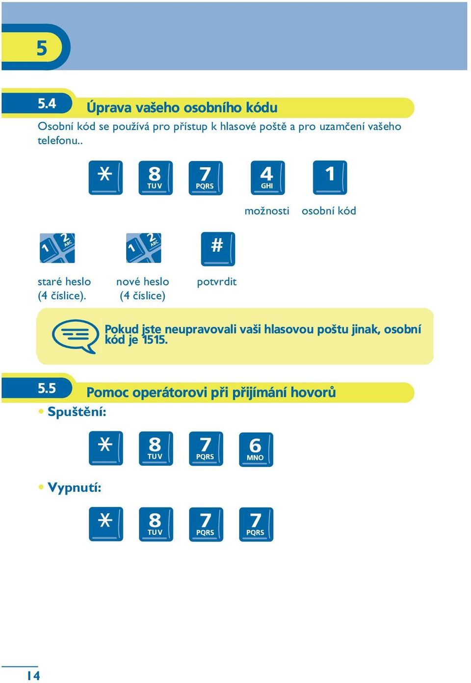 nové heslo (4 èíslice) potvrdit Pokud jste neupravovali vaši hlasovou poštu jinak,