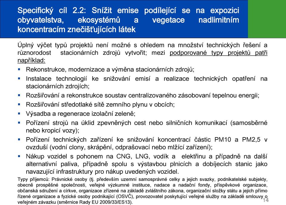 řešení a různorodost stacionárních zdrojů vytvořit; mezi podporované typy projektů patři například: Rekonstrukce, modernizace a výměna stacionárních zdrojů; Instalace technologií ke snižování emisí a