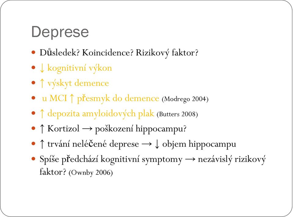 depozita amyloidových plak (Butters 2008) Kortizol poškození hippocampu?