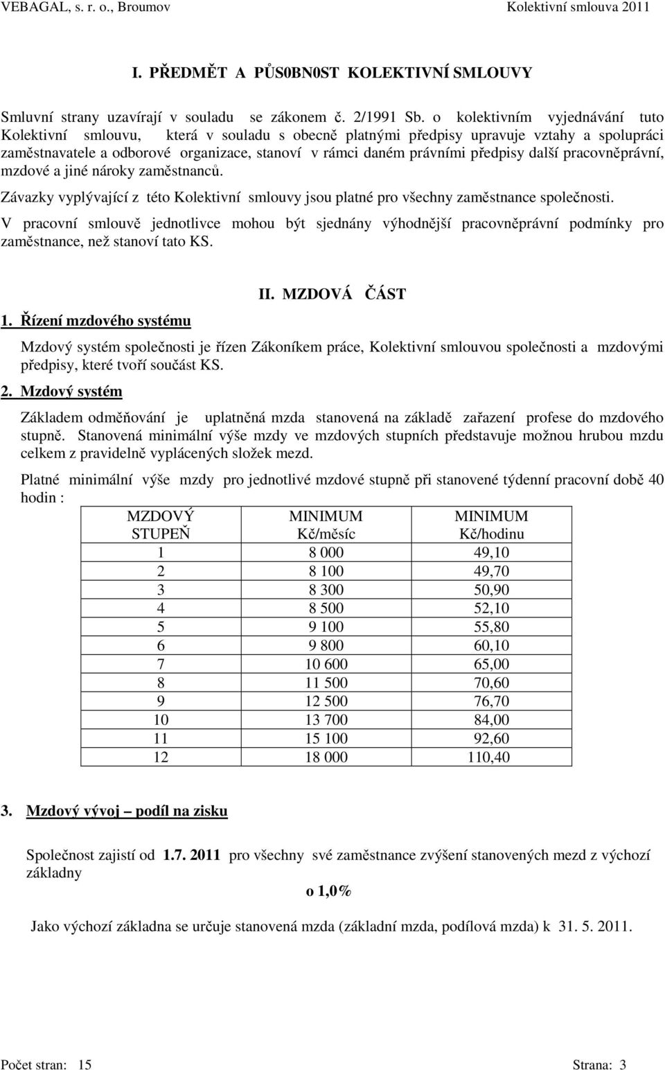 předpisy další pracovněprávní, mzdové a jiné nároky zaměstnanců. Závazky vyplývající z této Kolektivní smlouvy jsou platné pro všechny zaměstnance společnosti.