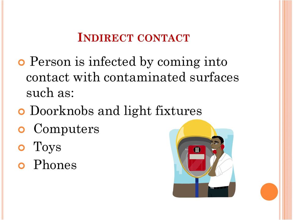 contaminated surfaces such as: