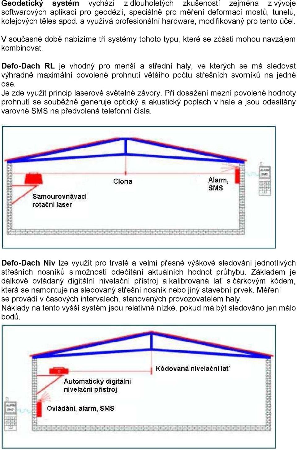 Defo-Dach RL je vhodný pro menší a střední haly, ve kterých se má sledovat výhradně maximální povolené prohnutí většího počtu střešních svorníků na jedné ose.