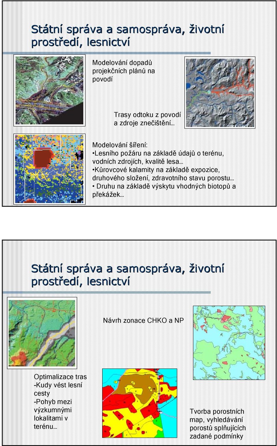 zdravotního stavu porostu Druhu na základě výskytu vhodných biotopů a překážek Státn tní správa a samospráva, životní prostřed edí,, lesnictví Návrh zonace