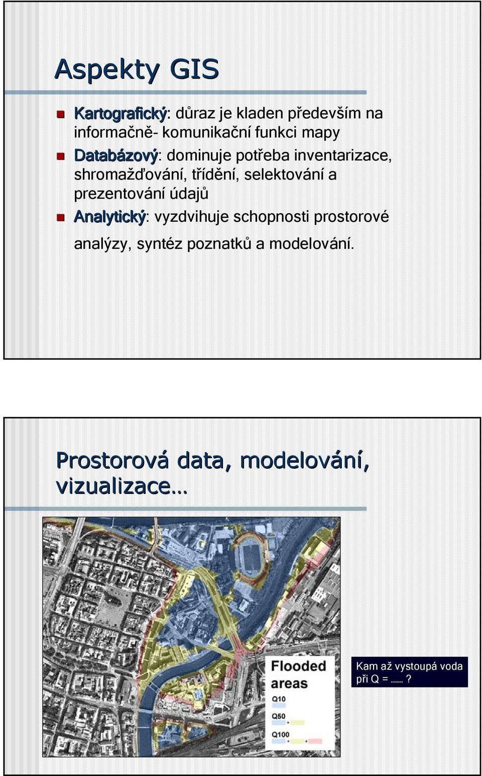 selektování a prezentování údajů Analytický: vyzdvihuje schopnosti prostorové analýzy,