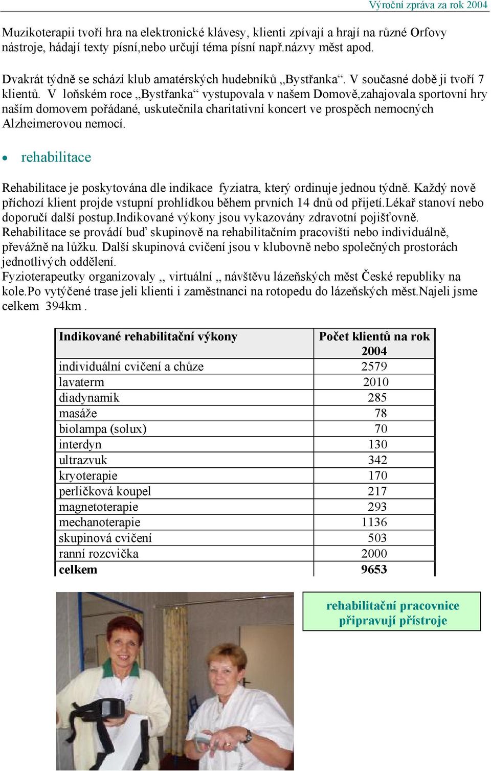 V loňském roce Bystřanka vystupovala v našem Domově,zahajovala sportovní hry naším domovem pořádané, uskutečnila charitativní koncert ve prospěch nemocných Alzheimerovou nemocí.