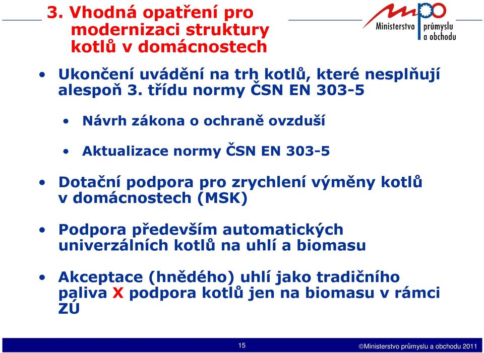 třídu normy ČSN EN 303-5 Návrh zákona o ochraně ovzduší Aktualizace normy ČSN EN 303-5 Dotační podpora pro