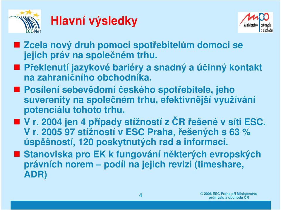 Posílení sebevědomí českého spotřebitele, jeho suverenity na společném trhu, efektivnější využívání potenciálu tohoto trhu. V r.