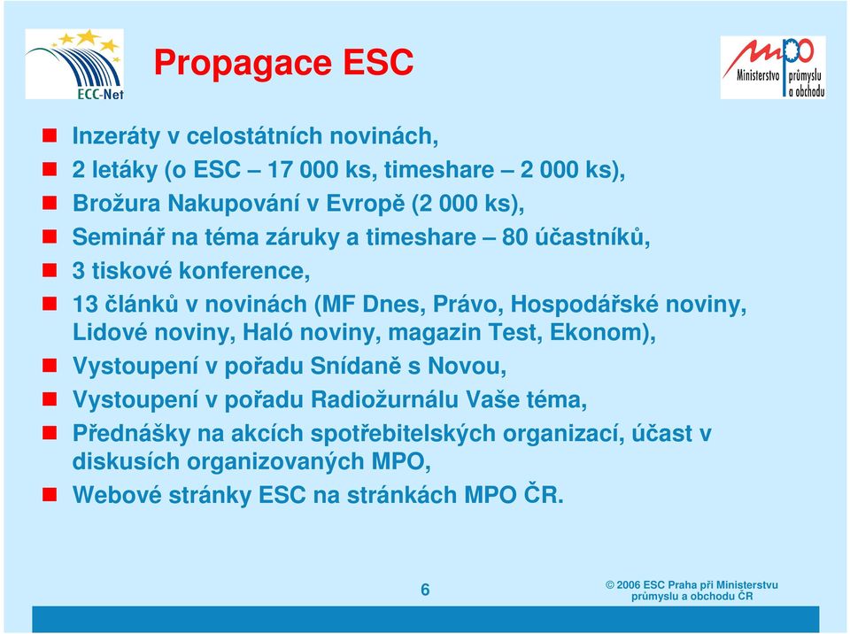 noviny, Lidové noviny, Haló noviny, magazin Test, Ekonom), Vystoupení v pořadu Snídaně s Novou, Vystoupení v pořadu Radiožurnálu