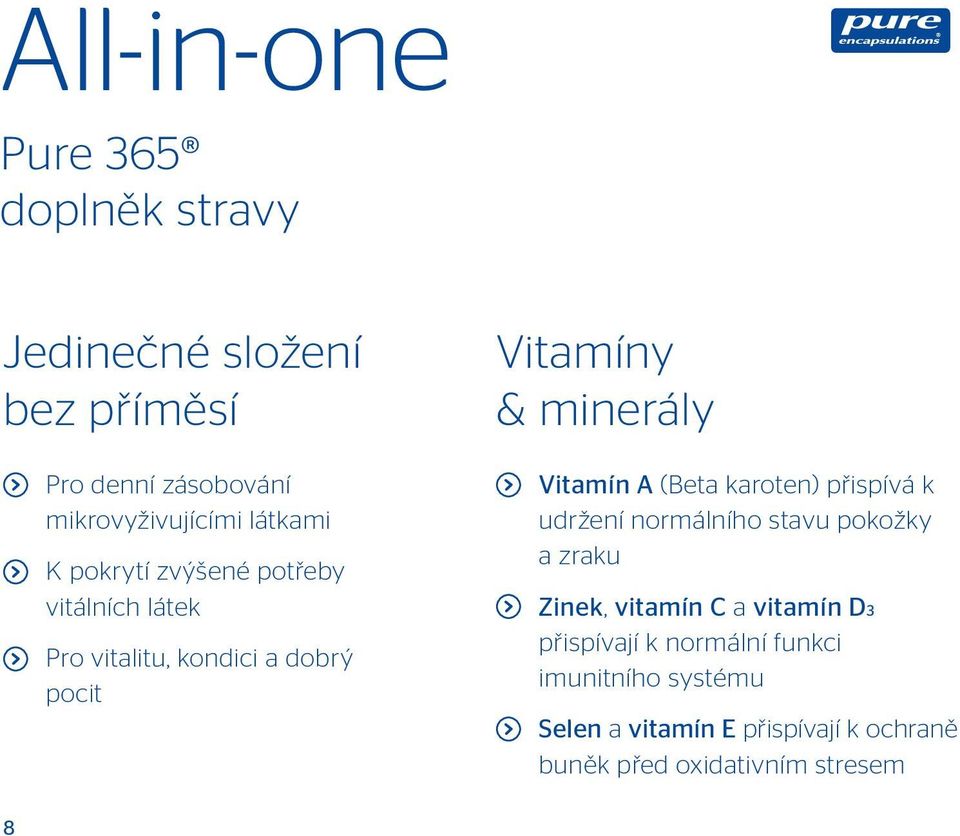 Vitamín A (Beta karoten) přispívá k udržení normálního stavu pokožky a zraku Zinek, vitamín C a vitamín D3