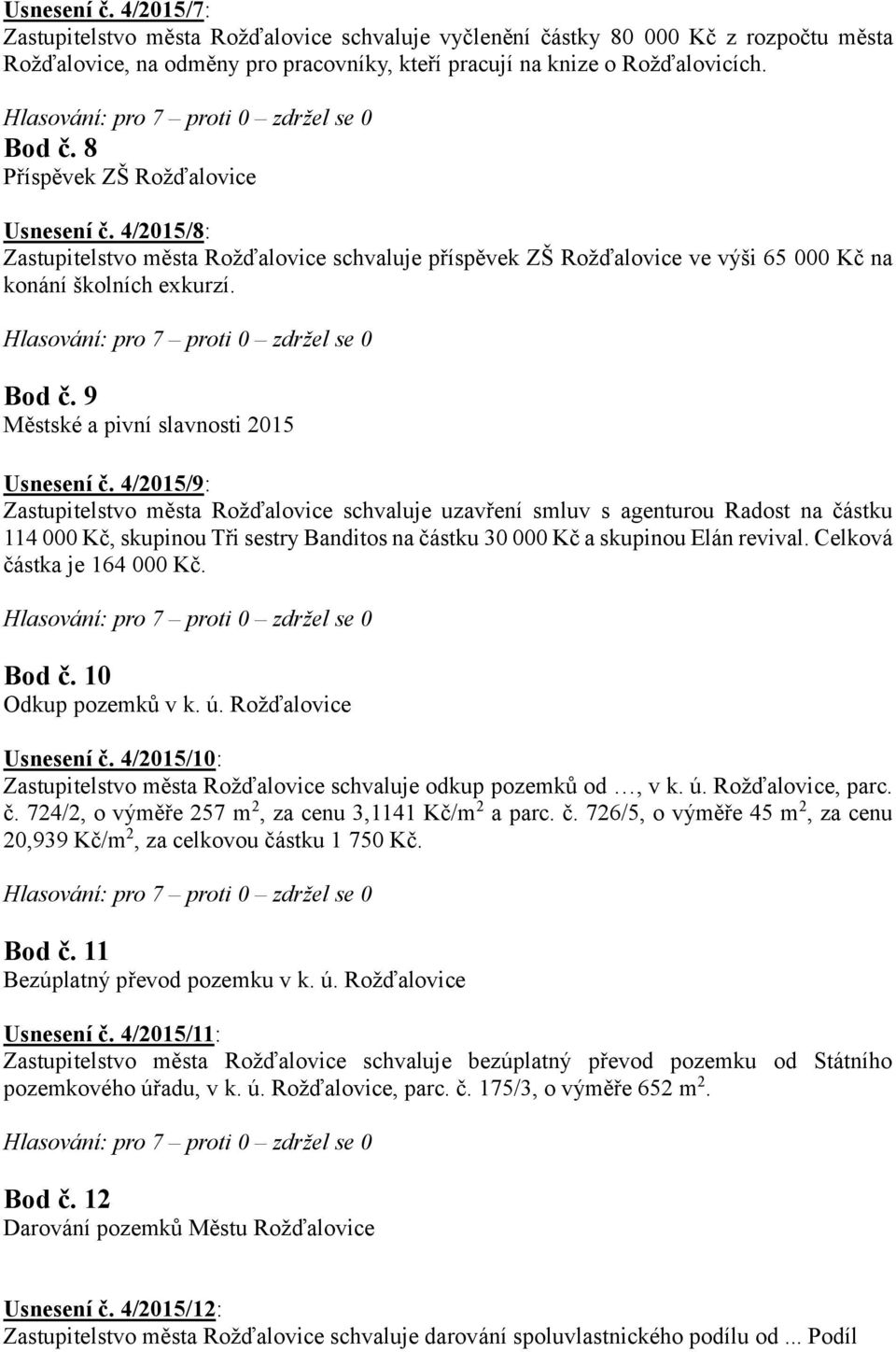 9 Městské a pivní slavnosti 2015 Usnesení č.