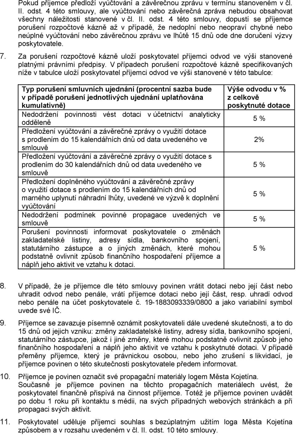 4 této smlouvy, dopustí se příjemce porušení rozpočtové kázně až v případě, že nedoplní nebo neopraví chybné nebo neúplné vyúčtování nebo závěrečnou zprávu ve lhůtě 15 dnů ode dne doručení výzvy