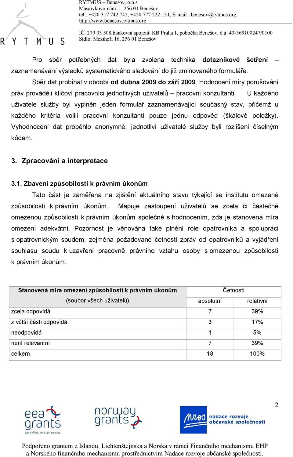 U každého uživatele služby byl vyplněn jeden formulář zaznamenávající současný stav, přičemž u každého kritéria volili pracovní konzultanti pouze jednu odpověď (škálové položky).