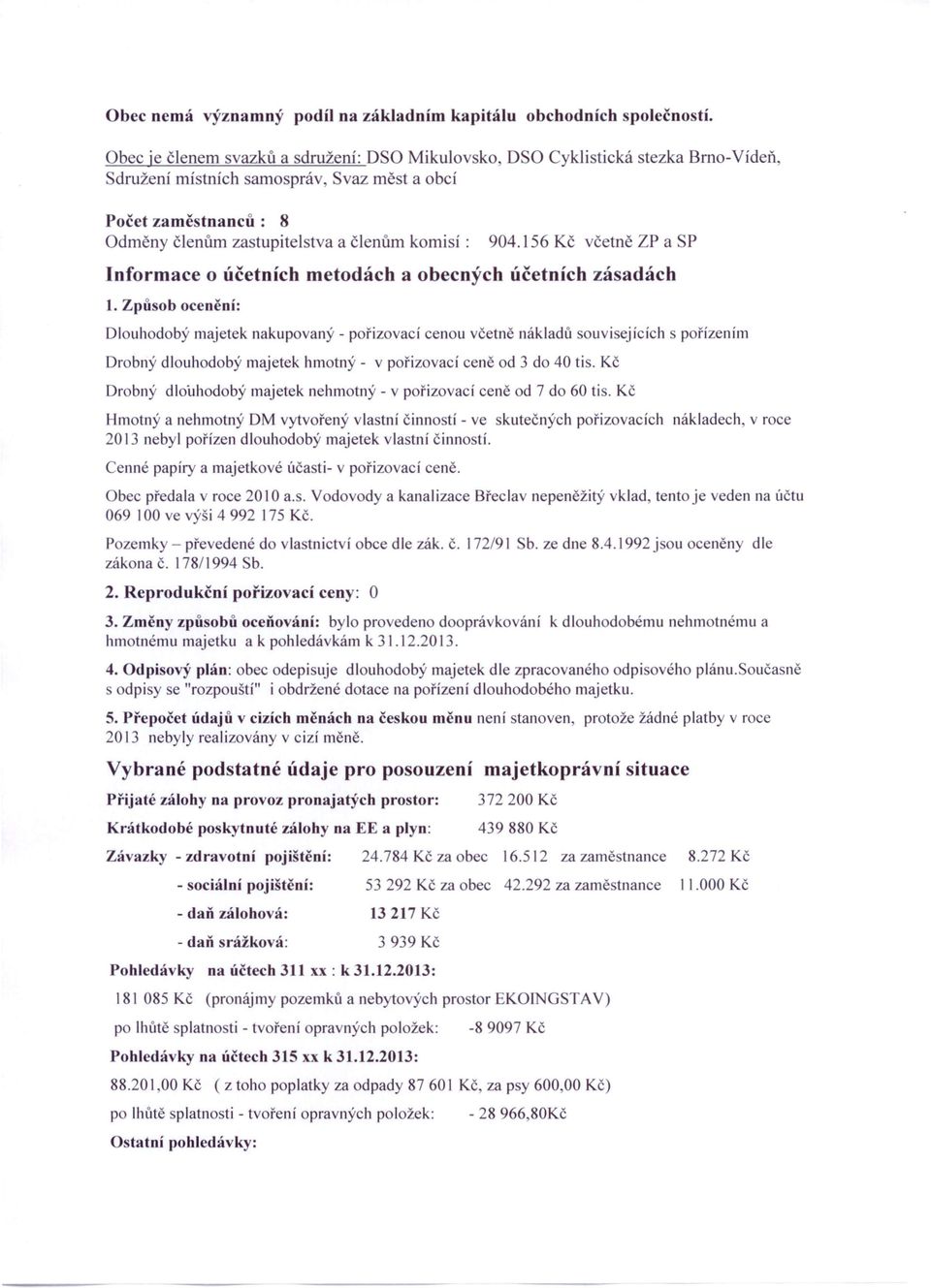 904.156 Kč včetně ZP a SP Informace o účetních metodách a obecných účetních zásadách 1.