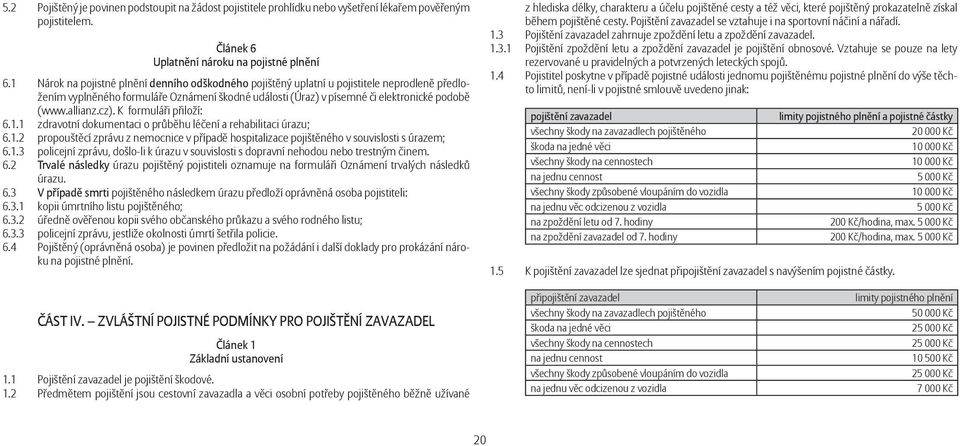 cz). K formuláři přiloží: 6.1.1 zdravotní dokumentaci o průběhu léčení a rehabilitaci úrazu; 6.1.2 propouštěcí zprávu z nemocnice v případě hospitalizace pojištěného v souvislosti s úrazem; 6.1.3 policejní zprávu, došlo-li k úrazu v souvislosti s dopravní nehodou nebo trestným činem.