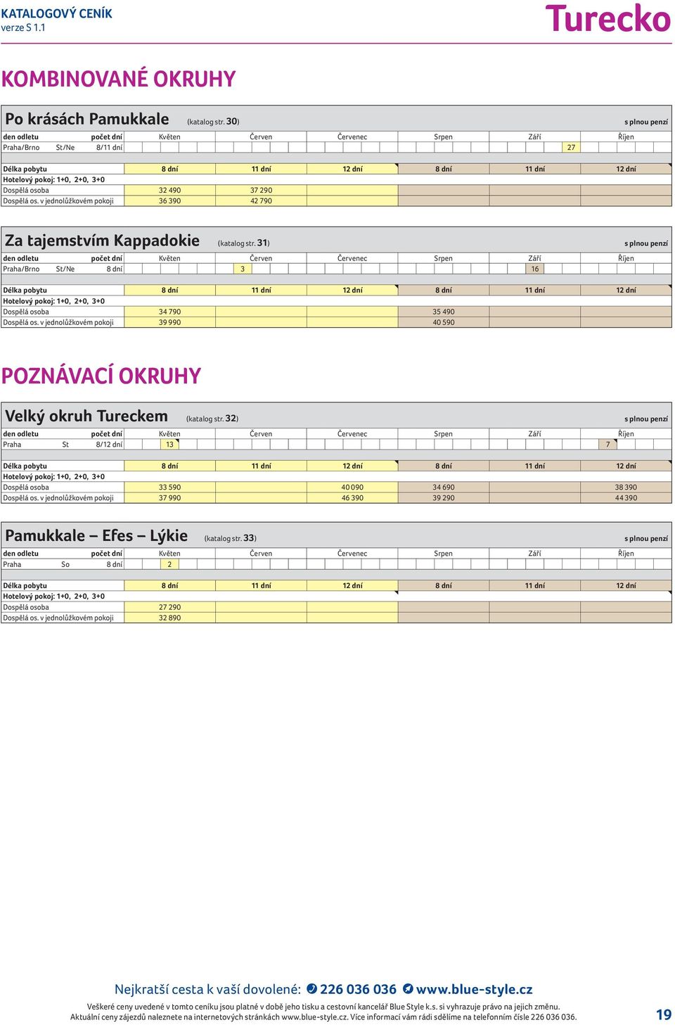 v jednolůžkovém pokoji 36 390 42 790 Za tajemstvím Kappadokie (katalog str.