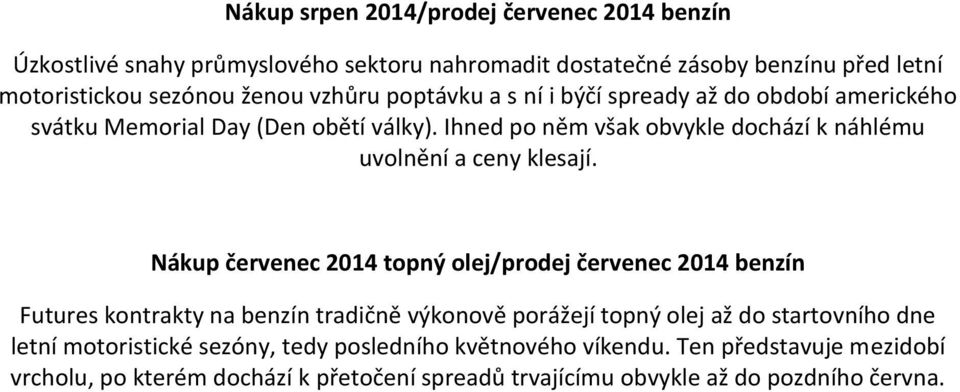 Ihned po něm však obvykle dochází k náhlému uvolnění a ceny klesají.