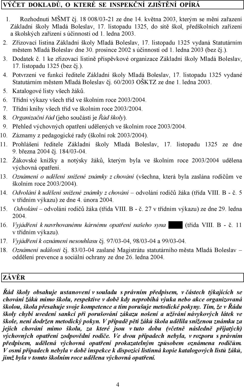 listopadu 1325 vydaná Statutárním městem Mladá Boleslav dne 30. prosince 2002 s účinností od 1. ledna 2003 (bez čj.). 3. Dodatek č.