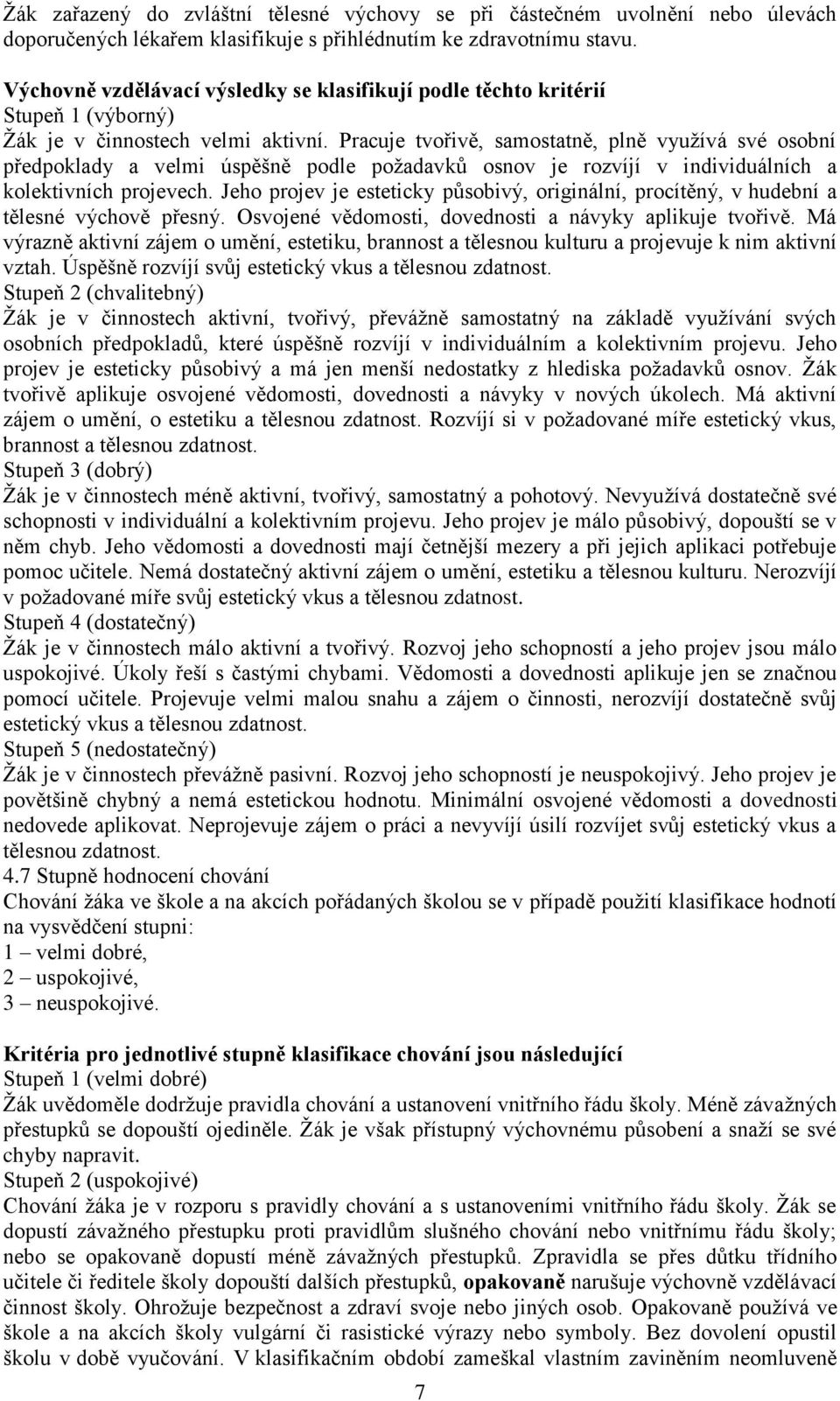 Pracuje tvořivě, samostatně, plně využívá své osobní předpoklady a velmi úspěšně podle požadavků osnov je rozvíjí v individuálních a kolektivních projevech.