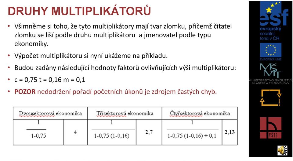 Výpočet multiplikátoru si nyní ukážeme na příkladu.