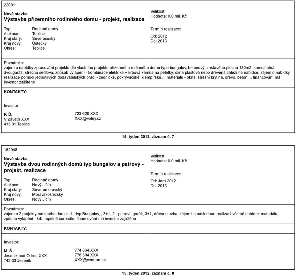 realizace pomocí jednotlivých dodavatelských prací - zednické, pokrývačské, klempířské..., materiálu - okna, střešní krytina, dřevo, beton..., financování má investor zajištěné P. Ď.