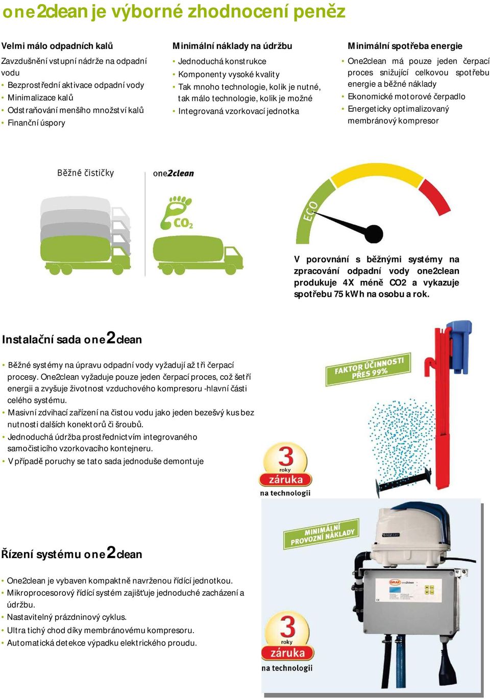 Minimální spot eba energie One2clean má pouze jeden erpací proces snižující celkovou spot ebu energie a b žné náklady Ekonomické motorové erpadlo Energeticky optimalizovaný membránový kompresor V