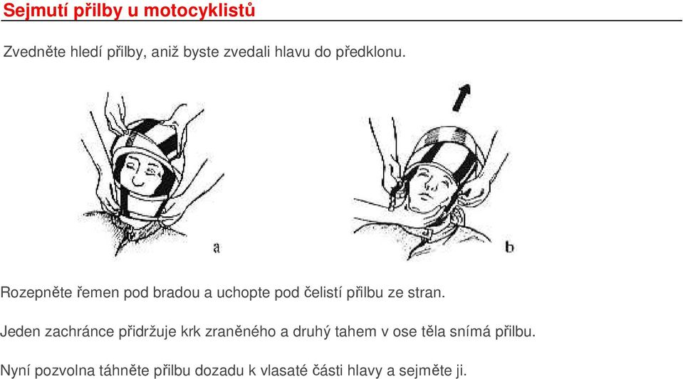 Rozepněte řemen pod bradou a uchopte pod čelistí přilbu ze stran.