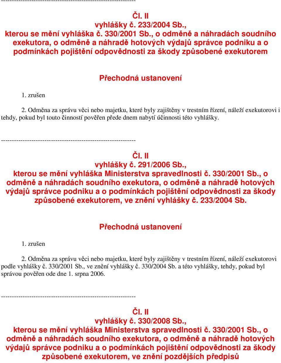 Odměna za správu věci nebo majetku, které byly zajištěny v trestním řízení, náleží exekutorovi i tehdy, pokud byl touto činností pověřen přede dnem nabytí účinnosti této vyhlášky.
