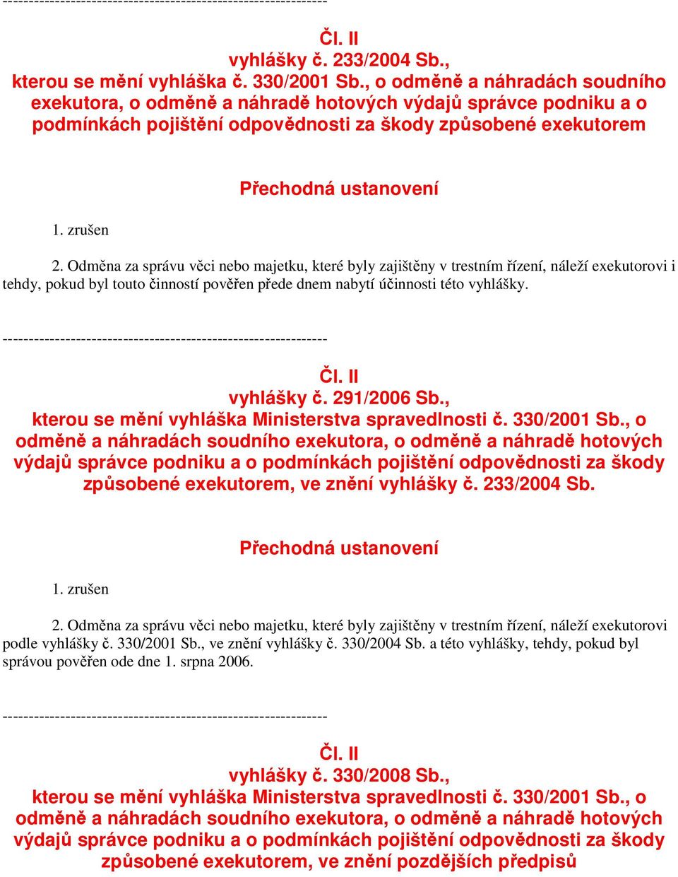 Odměna za správu věci nebo majetku, které byly zajištěny v trestním řízení, náleží exekutorovi i tehdy, pokud byl touto činností pověřen přede dnem nabytí účinnosti této vyhlášky.