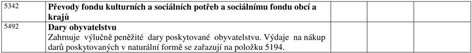 Zahrnuje výlučně peněžité dary poskytované obyvatelstvu.