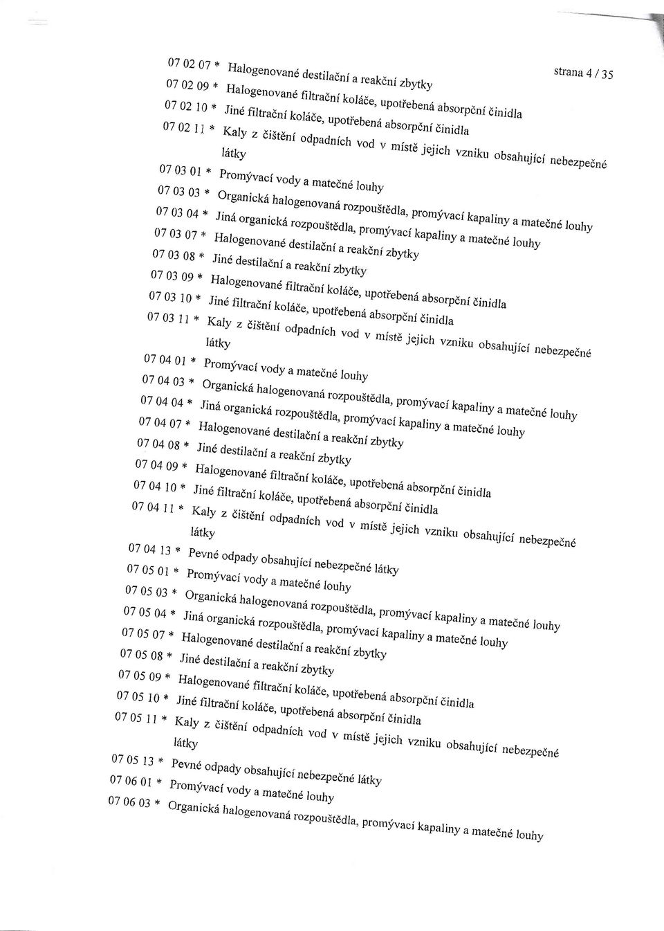 louhy' jinu organickd ;;;"'^*u rozpoustddla ' ptom'lvacikapatiny a atednd louhy promy'vaci kapaliny 07 03 0g*,lu'o*"no*"u,"rnr,stddla' u 'nut"ane ro rry zbvtkv dest'adni 07 03 0s_,,"n ".