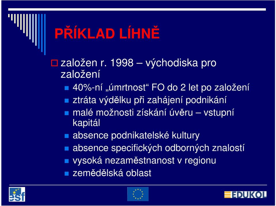 ztráta výdělku při zahájení podnikání malé možnosti získání úvěru vstupní