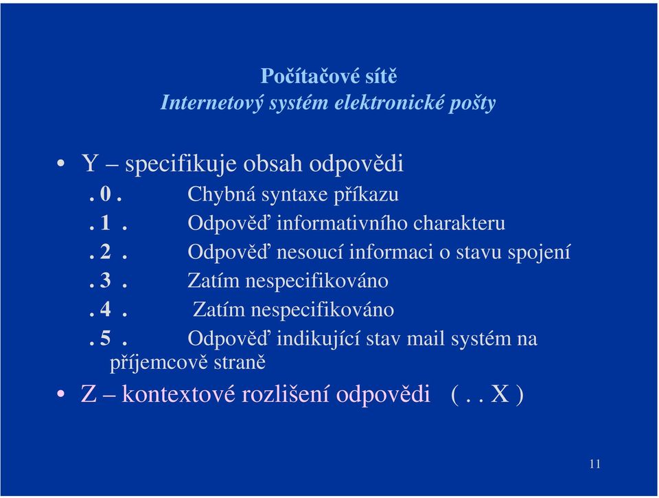 Odpověď nesoucí informaci o stavu spojení. 3. Zatím nespecifikováno. 4.