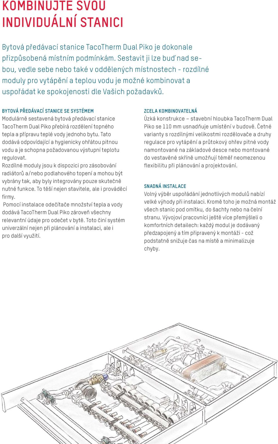 BYTOVÁ PŘEDÁVACÍ STANICE SE SYSTÉMEM Modulárně sestavená bytová předávací stanice TacoTherm Dual Piko přebírá rozdělení topného tepla a přípravu teplé vody jednoho bytu.