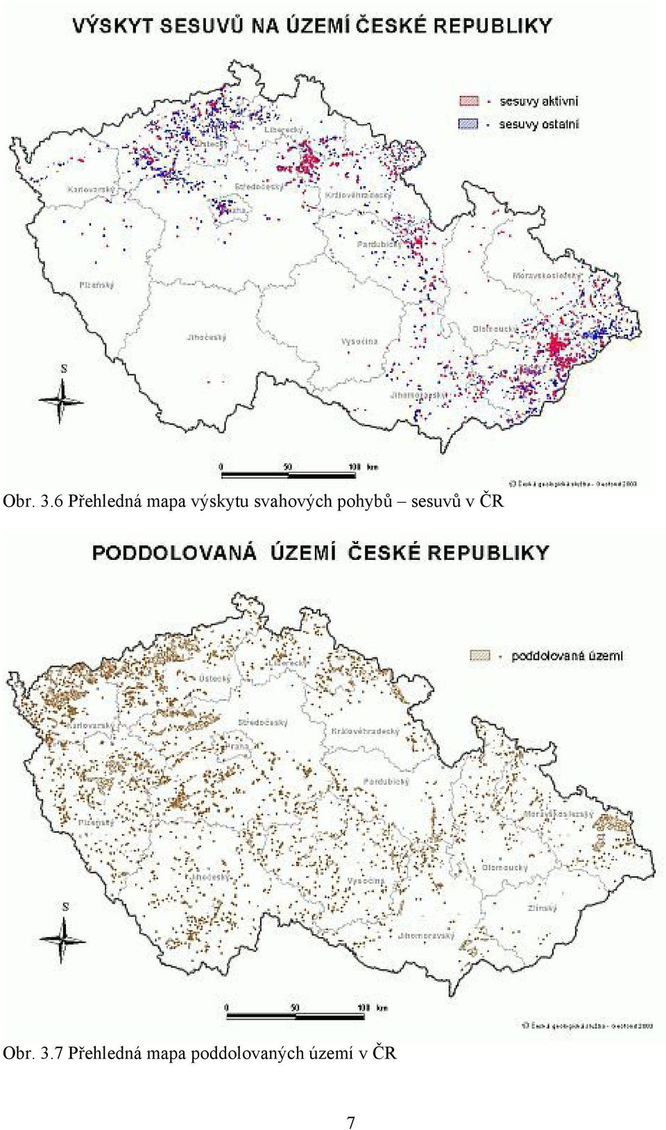 svahových pohybů sesuvů v