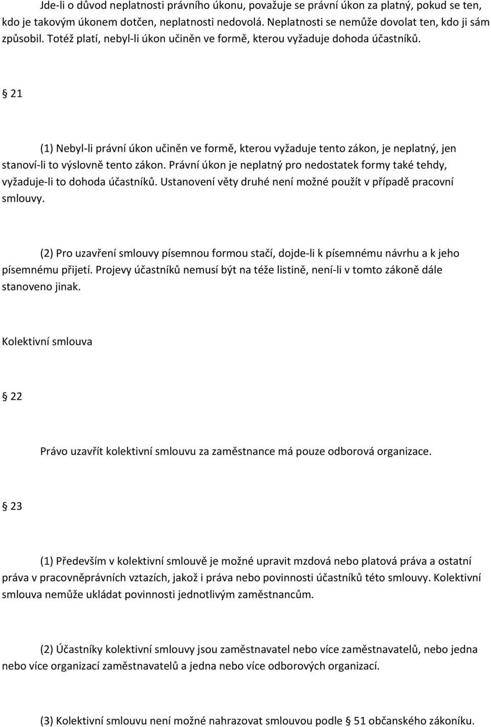 21 (1) Nebyl li právní úkon učiněn ve formě, kterou vyžaduje tento zákon, je neplatný, jen stanoví li to výslovně tento zákon.